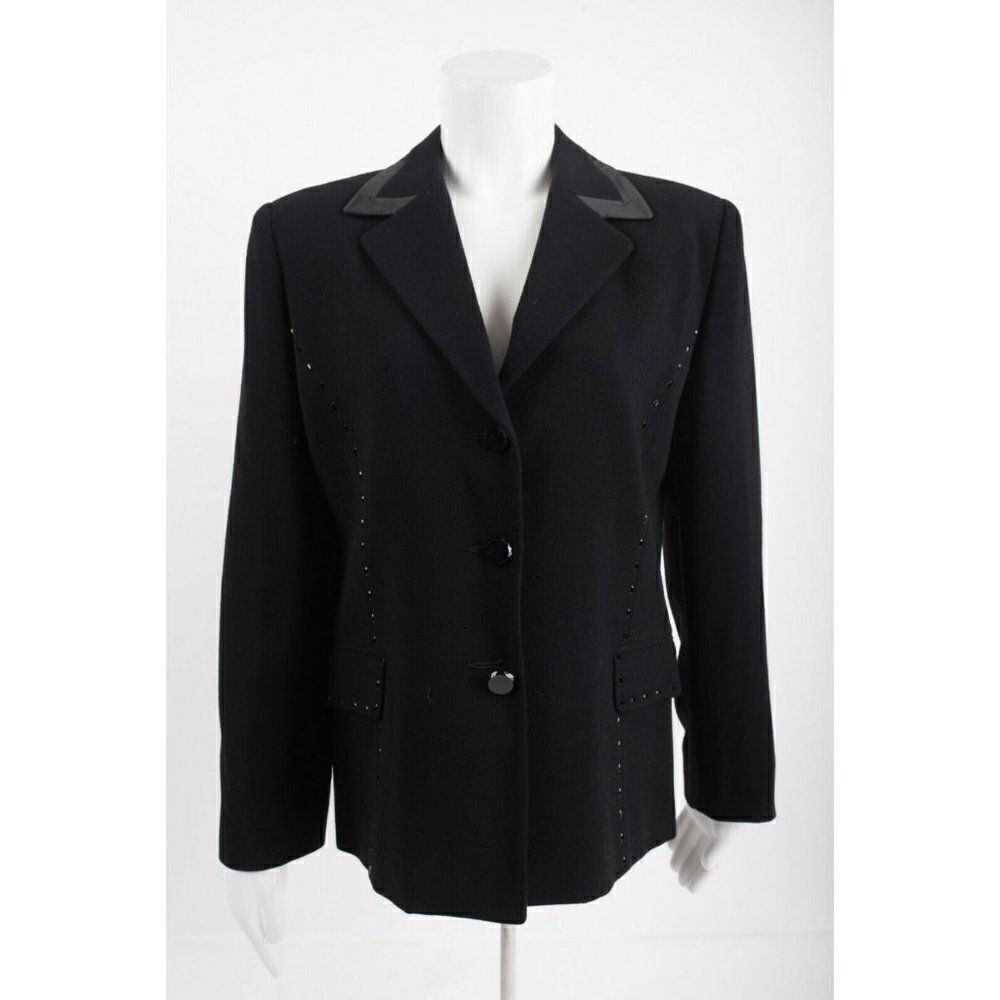 Votre nom Paris Womens Blazer Suit Jacket Wool Tuxedo Beaded Sz 2 Black Formal